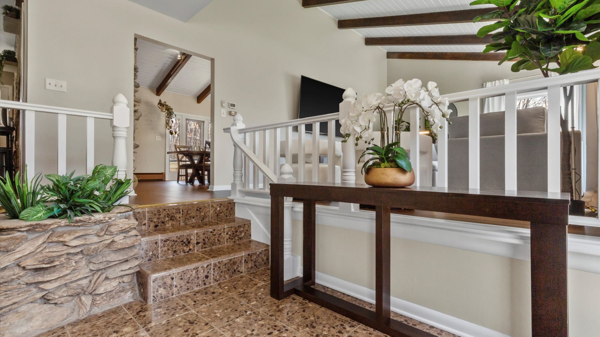 Wooded Hills Living Room Stairway