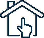 Icon of a hand pointing to a house